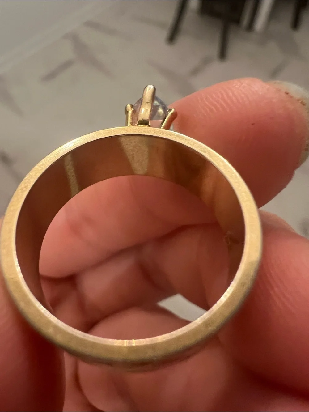 Pear-Shaped Light Blue Stone Gold-Tone Band Ring